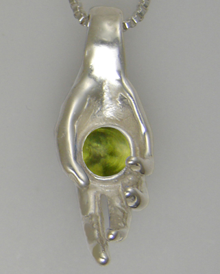 Sterling Silver Healing Hand Pendant With Peridot